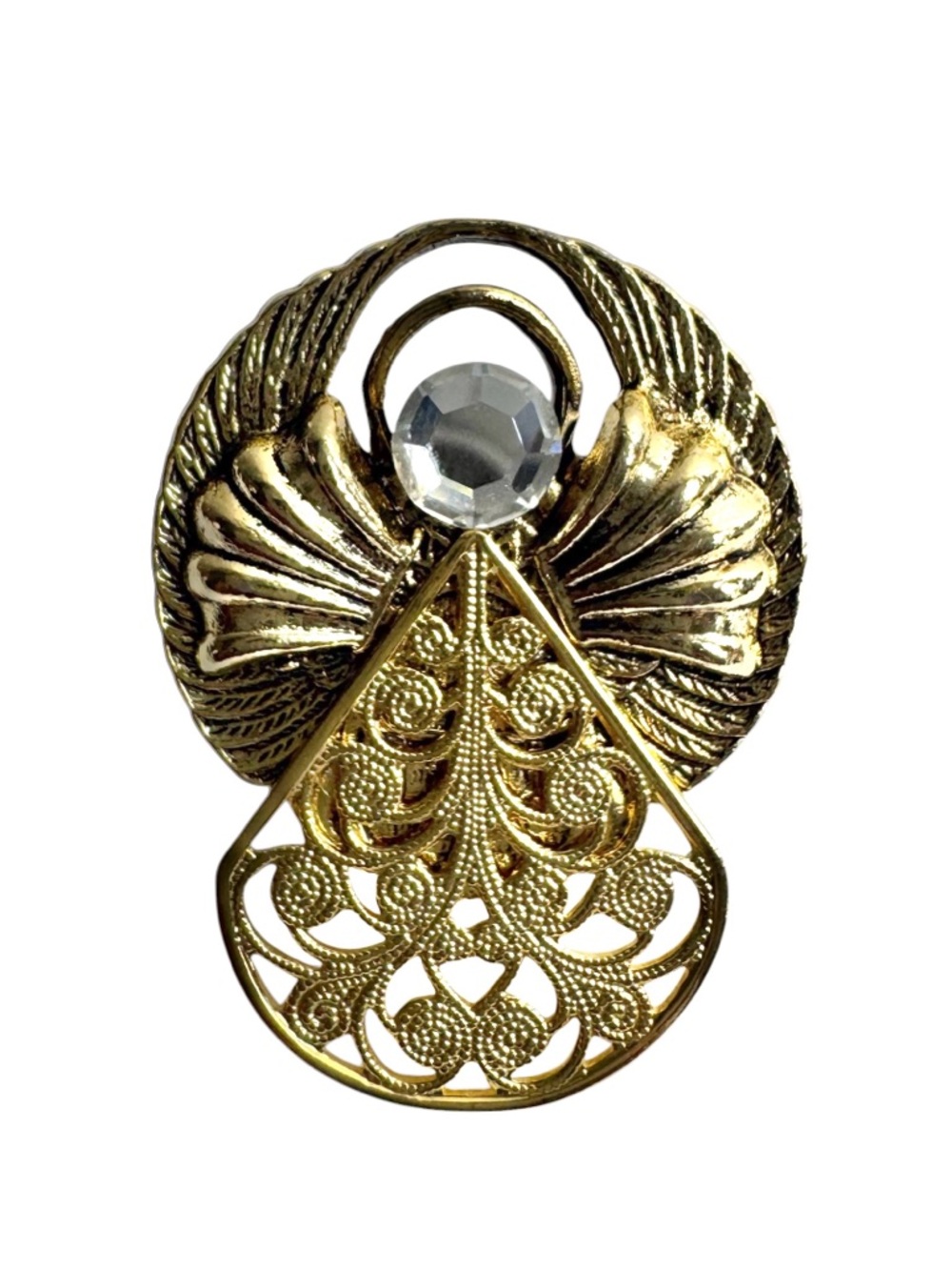 Vintage Rosemary Nelson Angel Brooch Gold Tone Rhinestone Pin